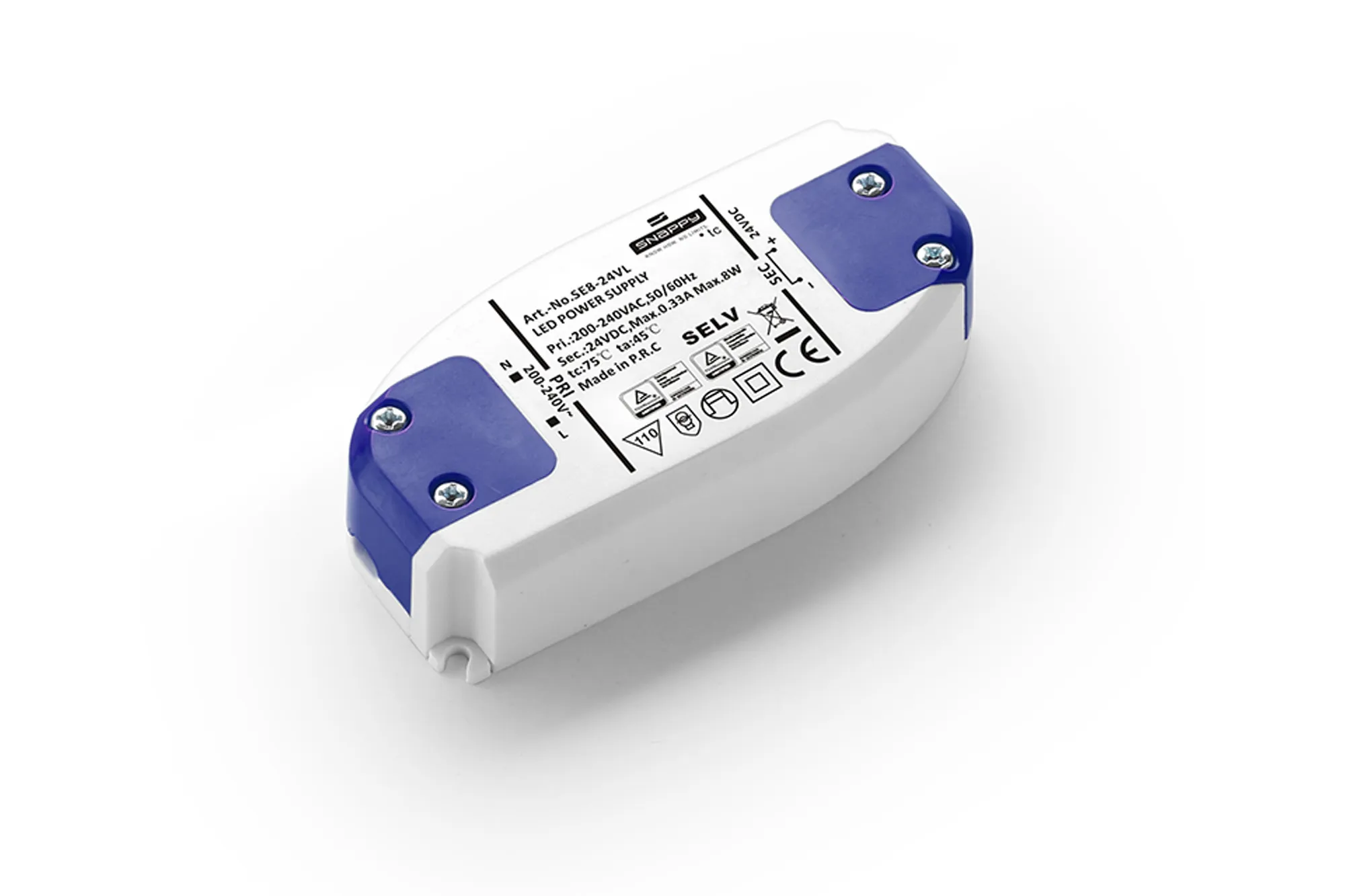SE8-24VL  8W Constant Voltage Non Dimmable Driver  24VDC  0.33A  IP20.
